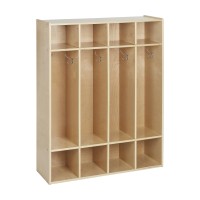 Ecr4Kids Streamline 4-Section Coat Locker, Classroom Furniture, Natural