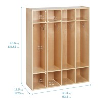 Ecr4Kids Streamline 4-Section Coat Locker, Classroom Furniture, Natural