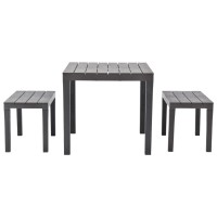 Vidaxl Patio Table And 2 Benches Set - Durable And Weather Resistant Plastic Outdoor Dining Furniture - No Assembly Required - Brown