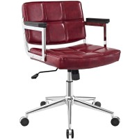 Modway Portray Mid Back Faux Leather Modern Office Chair In Red