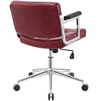 Modway Portray Mid Back Faux Leather Modern Office Chair In Red