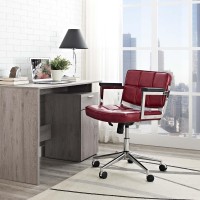 Modway Portray Mid Back Faux Leather Modern Office Chair In Red