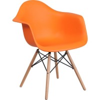 Alonza Series Orange Plastic Chair With Wooden Legs