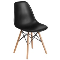 Elon Series Black Plastic Chair With Wooden Legs