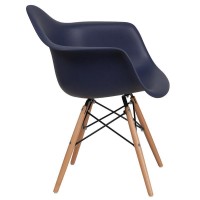 Alonza Series Navy Plastic Chair With Wooden Legs