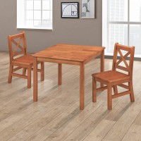 Ehemco Solid Hard Wood Kids Table And Chair Set (2 Chairs Included), Coffee, 3 Piece Set