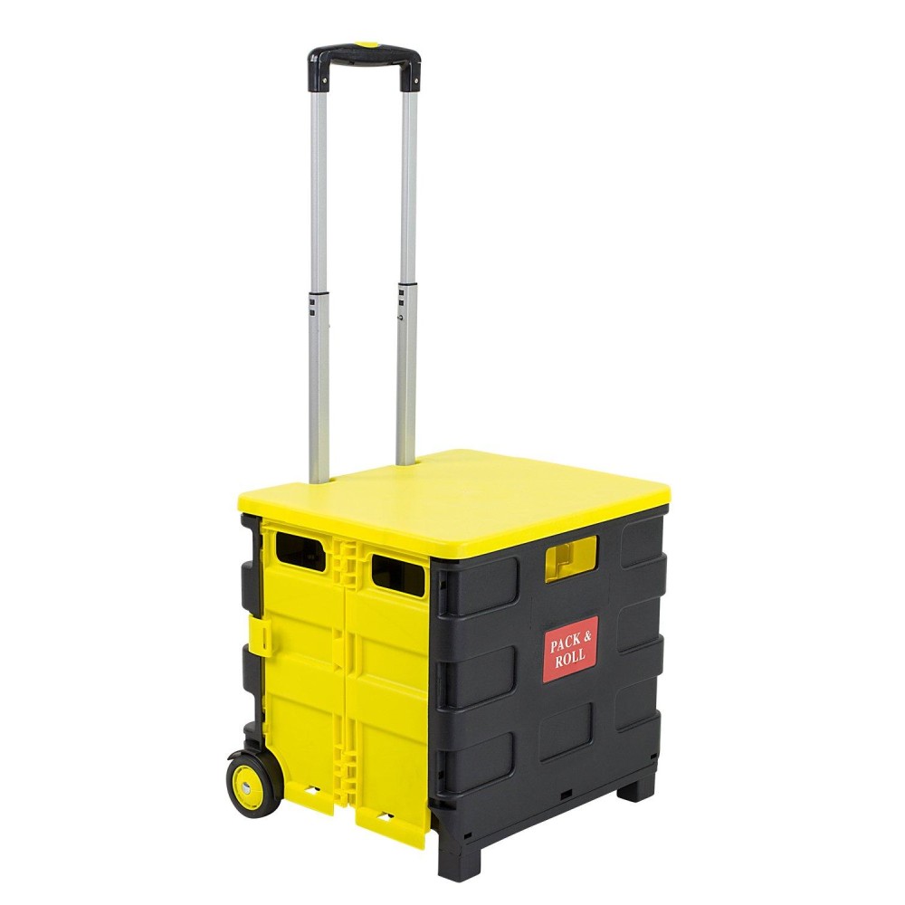 Mount-It! Rolling Utility Cart, Folding And Collapsible Hand Crate With Lid On Wheels, 55 Lbs Capacity