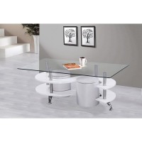 High Gloss Lacquer Coffee Table with Glass Top Faux Leather Stools and Stool Storage White