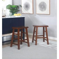 Ehemco Heavy-Duty Solid Wood Saddle Seat Kitchen Counter Height Barstools, 24 Inches, Walnut, Set Of 2