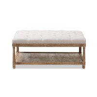 Baxton Studio Valensole French Country Weathered Oak Rectangular Coffee Table Ottoman, Beige Linen