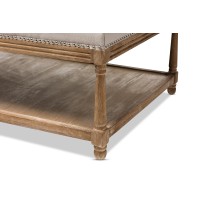 Baxton Studio Valensole French Country Weathered Oak Rectangular Coffee Table Ottoman, Beige Linen