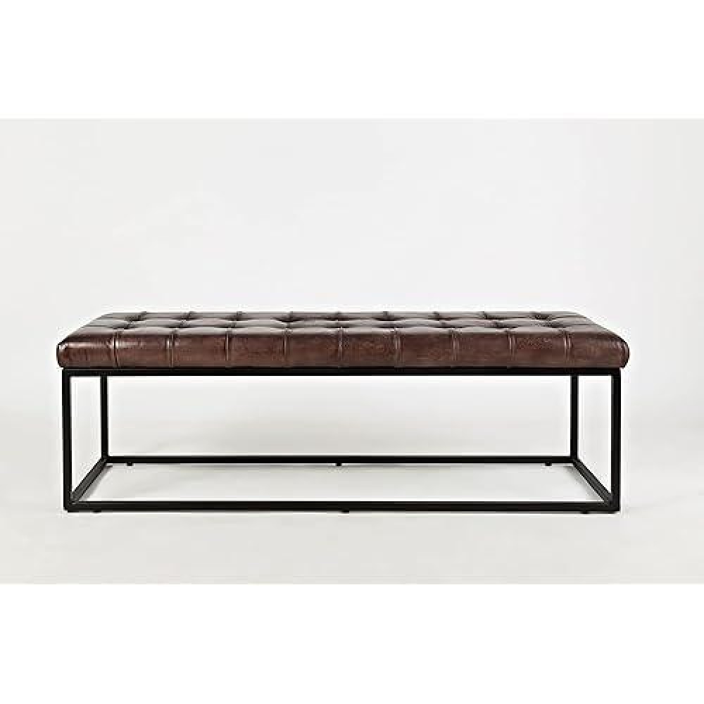 Jofran 1730-78 Global Archive 55''Lx17.5''Wx17.5''H Mid-Century Modern Genuine Leather Bench Pre-Assembled, Dark Sienna