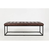 Jofran 1730-78 Global Archive 55''Lx17.5''Wx17.5''H Mid-Century Modern Genuine Leather Bench Pre-Assembled, Dark Sienna