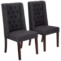 Christopher Knight Home Blythe Tufted Fabric Dining Chairs, 2-Pcs Set, Dark Charcoal / Brown