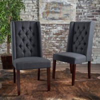 Christopher Knight Home Blythe Tufted Fabric Dining Chairs, 2-Pcs Set, Dark Charcoal / Brown