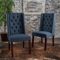 Christopher Knight Home Blythe Tufted Fabric Dining Chairs (, 2-Pcs Set - Navy Blue / Brown