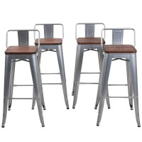 Changjie Furniture 30 Inch Bar Stools Bar Height Bar Stools Industrial Metal Barstools Set Of 4 For Home Kitchen (30 Inch, Silver)