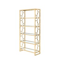 Acme Julos Metal Etagere Bookcase With 6 Glass Shelves In Clear Glass And Gold