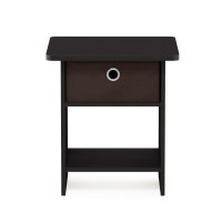 Furinno Dario End Table / Side Table / Night Stand / Bedside Table With Bin Drawer, 1-Pack, Dark Walnut