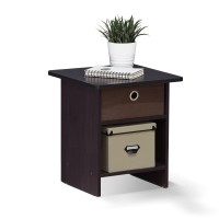 Furinno Dario End Table / Side Table / Night Stand / Bedside Table With Bin Drawer, 1-Pack, Dark Walnut