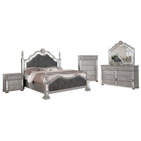 Gray Velvet 5 Piece Bedroom Set with Chest Bed Posts Reflective Panels California King