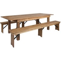 Hercules Series 8' X 40'' Antique Rustic Folding Farm Table And Two Bench Set