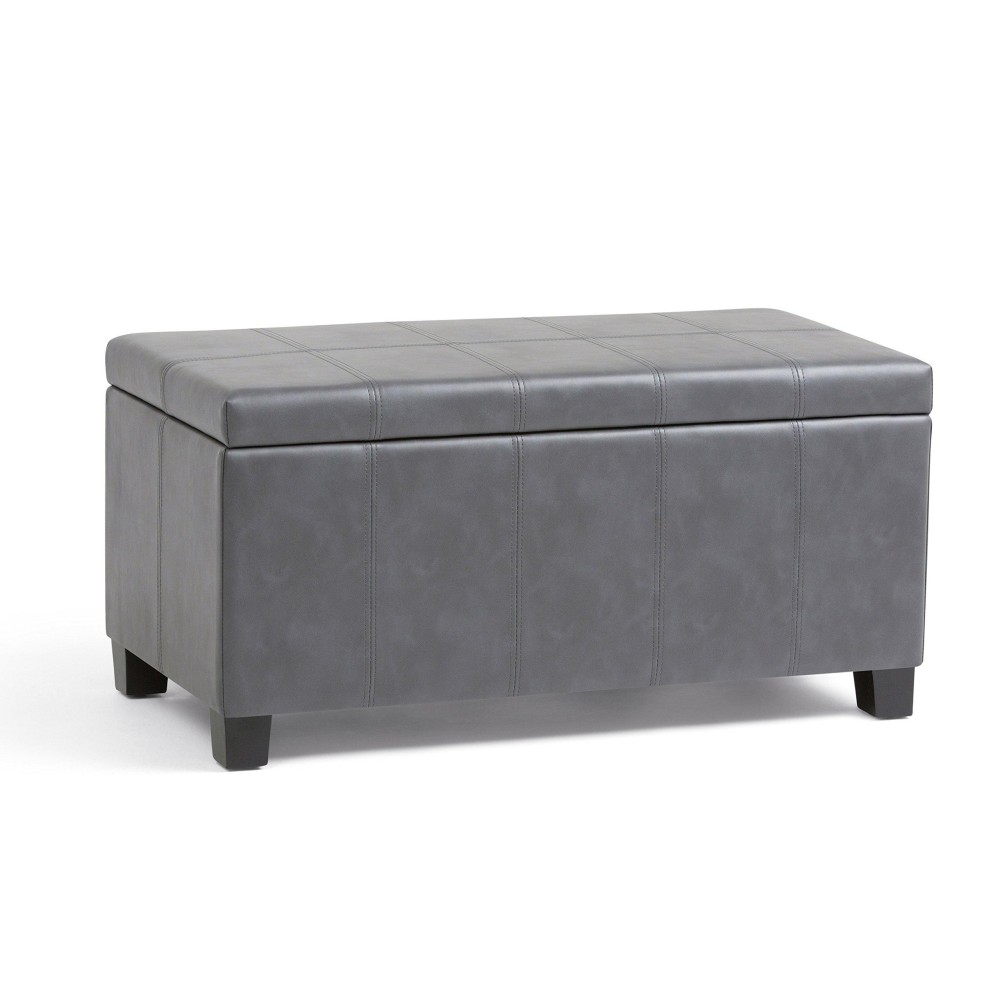 Simplihome Dover 36 Inch Wide Rectangle Lift Top Storage Ottoman Bench In Upholstered Stone Grey Faux Leather, Footrest Stool, Coffee Table For The Living Room, Bedroom And Kids Room, Contemporary