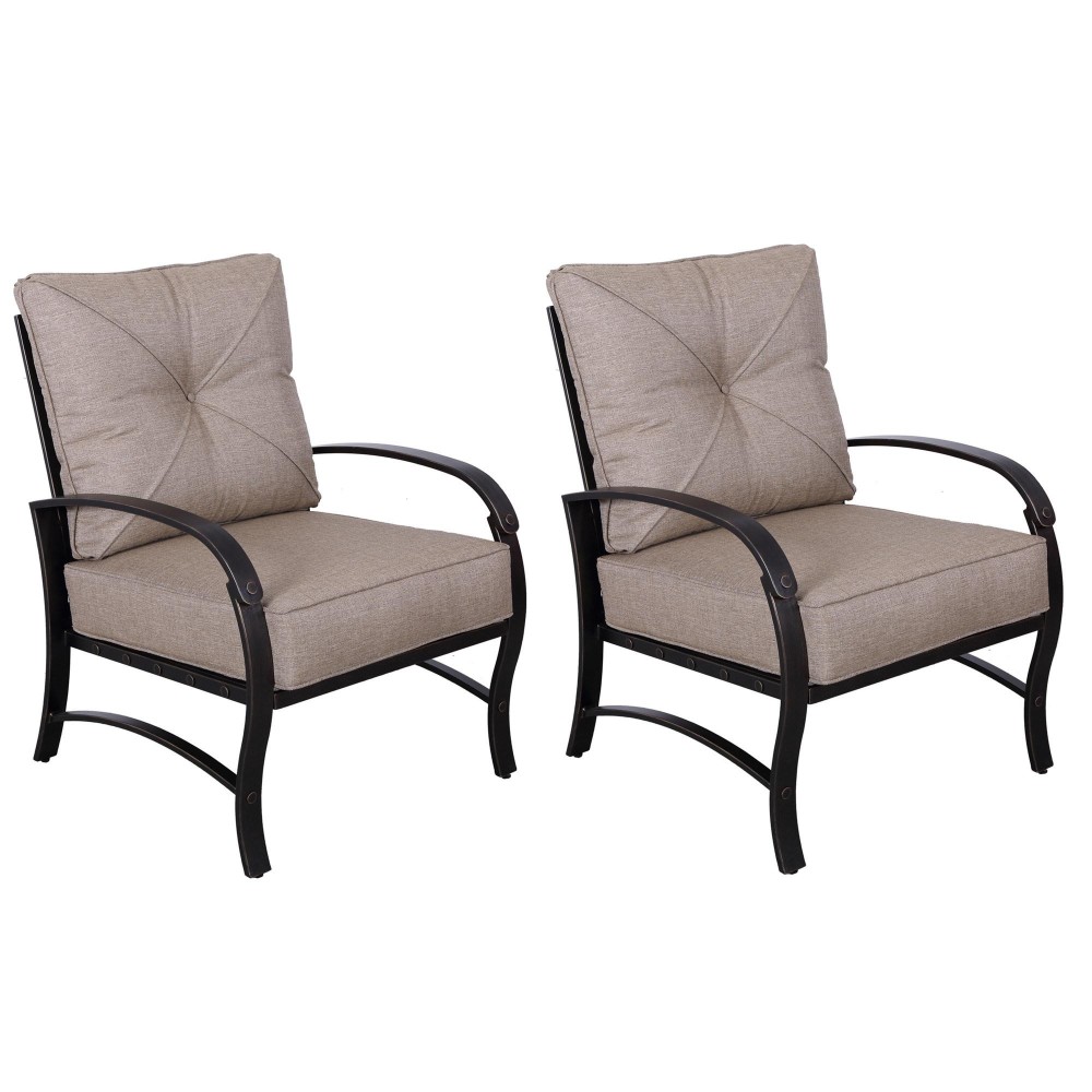 Outdoor Patio Club Chair With Cushion, Set Of 2(D0102H7F426)