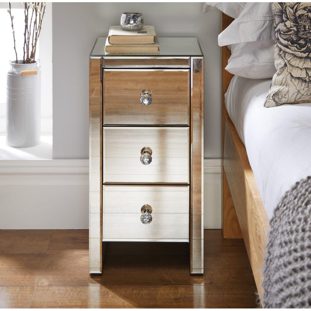 Furniturebox Uk Modern Murano Mirrored Bedside Table With 3 Drawers