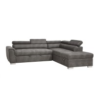 Acme Thelma Sectional Sleeper Sofa And Ottoman In Gray Polished Microfiber