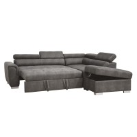 Acme Thelma Sectional Sleeper Sofa And Ottoman In Gray Polished Microfiber