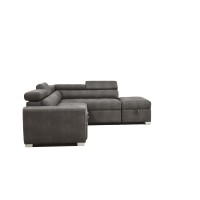 Acme Thelma Sectional Sleeper Sofa And Ottoman In Gray Polished Microfiber