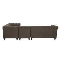 Acme Aurelia Ii Button Tufted Sectional Sofa With Wood Legs In Charcoal Linen