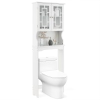 Giantex Over-The-Toilet Storage Cabinet, 3-Tier Freestanding Bathroom Rack With Glass-Door Cabinet & 3-Position Adjustable Shelf, Space-Saving Storage Organizer For Bathroom, Washroom, Laundry Room