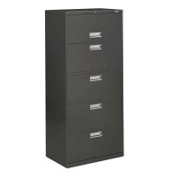 HON Brigade 600 Series Lateral File 5 Drawers Polished Aluminum Pull 30W x 1914D x 67H Charcoal Finish