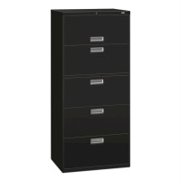 Hon Brigade 600 Series Lateral File 5 Drawers Polished Aluminum Pull 30W X 1914D X 67H Black Finish