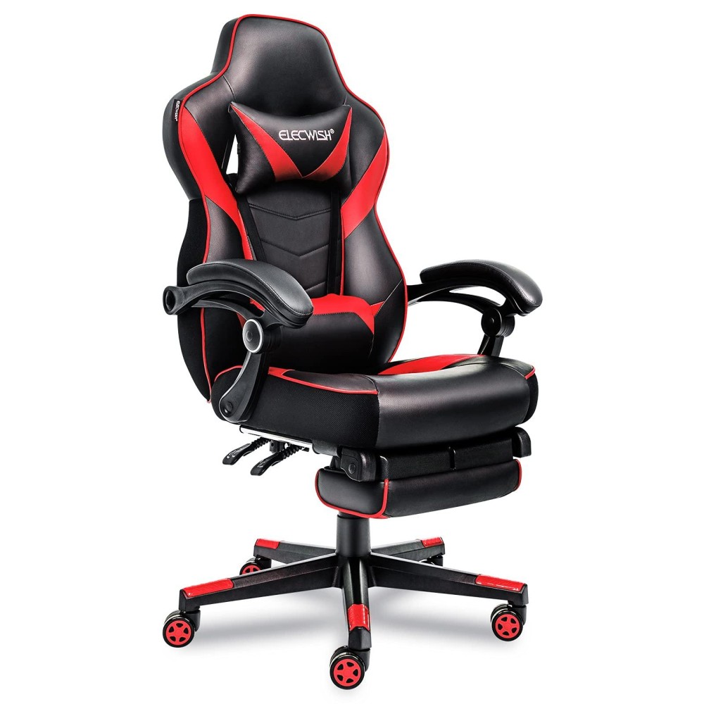 Elecwish Ergonomic Computer Gaming Chair, Large Size Pu Leather High Back Office Racing Chairs With Widen Thicken Seat, Red