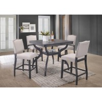 5 PC Dining Set 1 Counter Height Dining Table and 4 Upholestered Counter Height Chairs with Nailhead Trim and Footrest