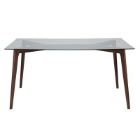 Parkside 35.25 x 59 Rectangular Solid Walnut Wood Table with Clear Glass Top