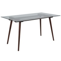 Meriden 31.5 x 55 Rectangular Solid Walnut Wood Table with Clear Glass Top