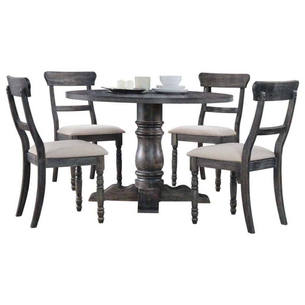 Best Master Selena 5Piece Solid Wood Round Dinette Set in Weathered Gray