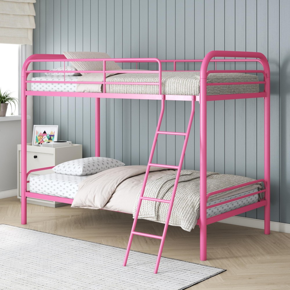 Dhp Dusty Metal Bunk Bed Frame For Kids Teens And Adults With Angled Ladder High Full Length Guardrail Smooth Rounded Edges