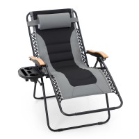 Phi Villa Oversize Xl Padded Zero Gravity Lounge Chair Wide Armrest Adjustable Recliner With Cup Holder, Support 400 Lbs (Grey)