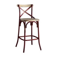 Acme Zaire Armless Bar Stool With Wooden Seat In Antique Red And Antique Oak