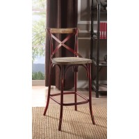 Acme Zaire Armless Bar Stool With Wooden Seat In Antique Red And Antique Oak