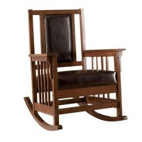 Benzara Vintage Styled Wooden Leatherette Rocking, Brown Apple Valley Transitional Rocker Chair Expresso Finish