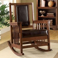 Benzara Vintage Styled Wooden Leatherette Rocking, Brown Apple Valley Transitional Rocker Chair Expresso Finish