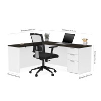 Bestar Pro-Concept Plus L-Shaped Desk With Pedestal, White & Deep Grey