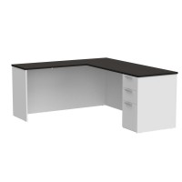 Bestar Pro-Concept Plus L-Shaped Desk With Pedestal, White & Deep Grey