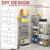 Homefort 6Shelving Unit Adjustable Wire Shelving Metal Wire Shelf With Shelf Liners And Hooks For Kitchen Closet Bathroom